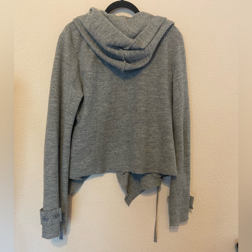 Free People Hooded Jacket Sz L Gray 100% Wool Long Sleeve Cinch Front Draped - Picture 3 of 9
